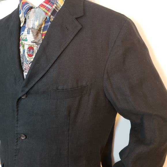 Mens Ralph Lauren Black Linen Blazer Jacket Sz L - Picture 3 of 7